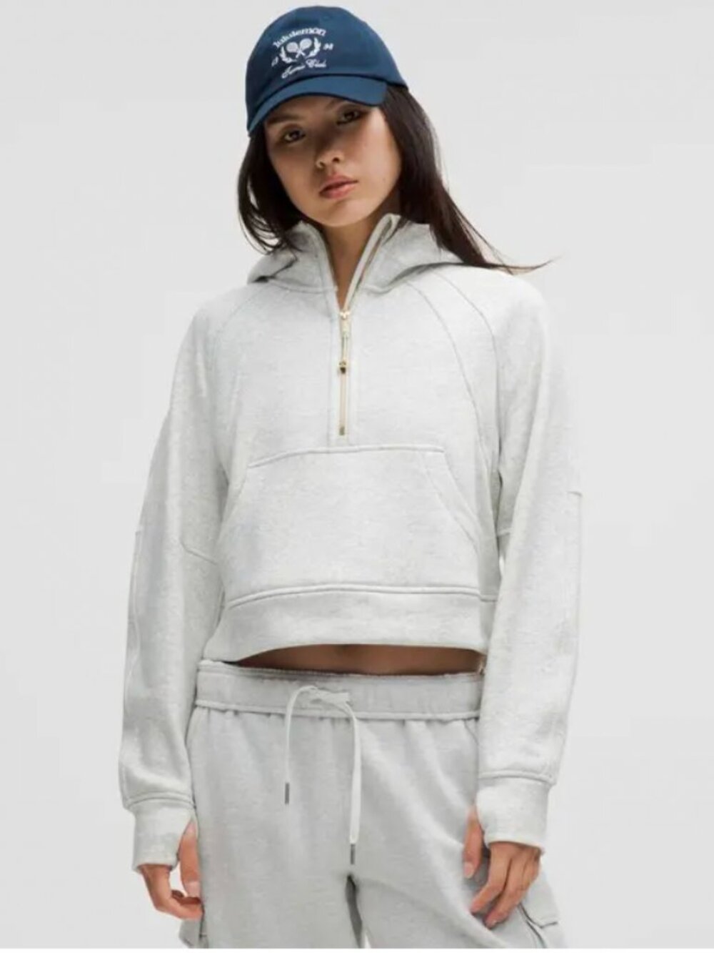 Lululemon Quarter Zip Hooded Scuba Light Gray/Grey Gold Zipper